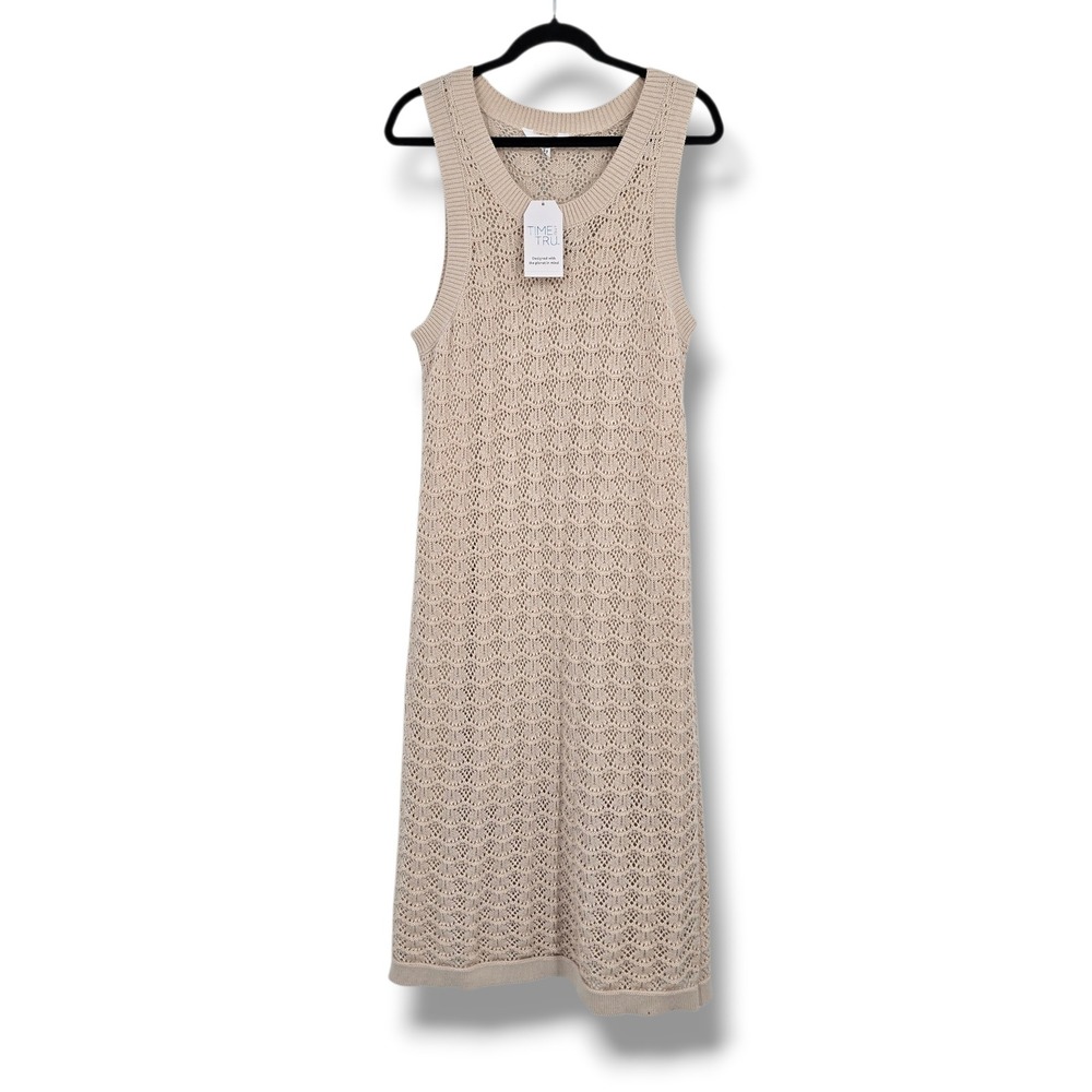 NEW Time and Tru Almond Textured Stitch Sweater Dress XL 16-18 Sleeveless Midi